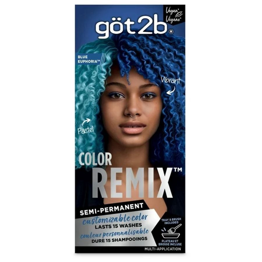 slide 1 of 5, göt2b Color Remix Customizable Semi-Permanent Hair Color, 095 Blue Euphoria, 1 Application, 1 ct