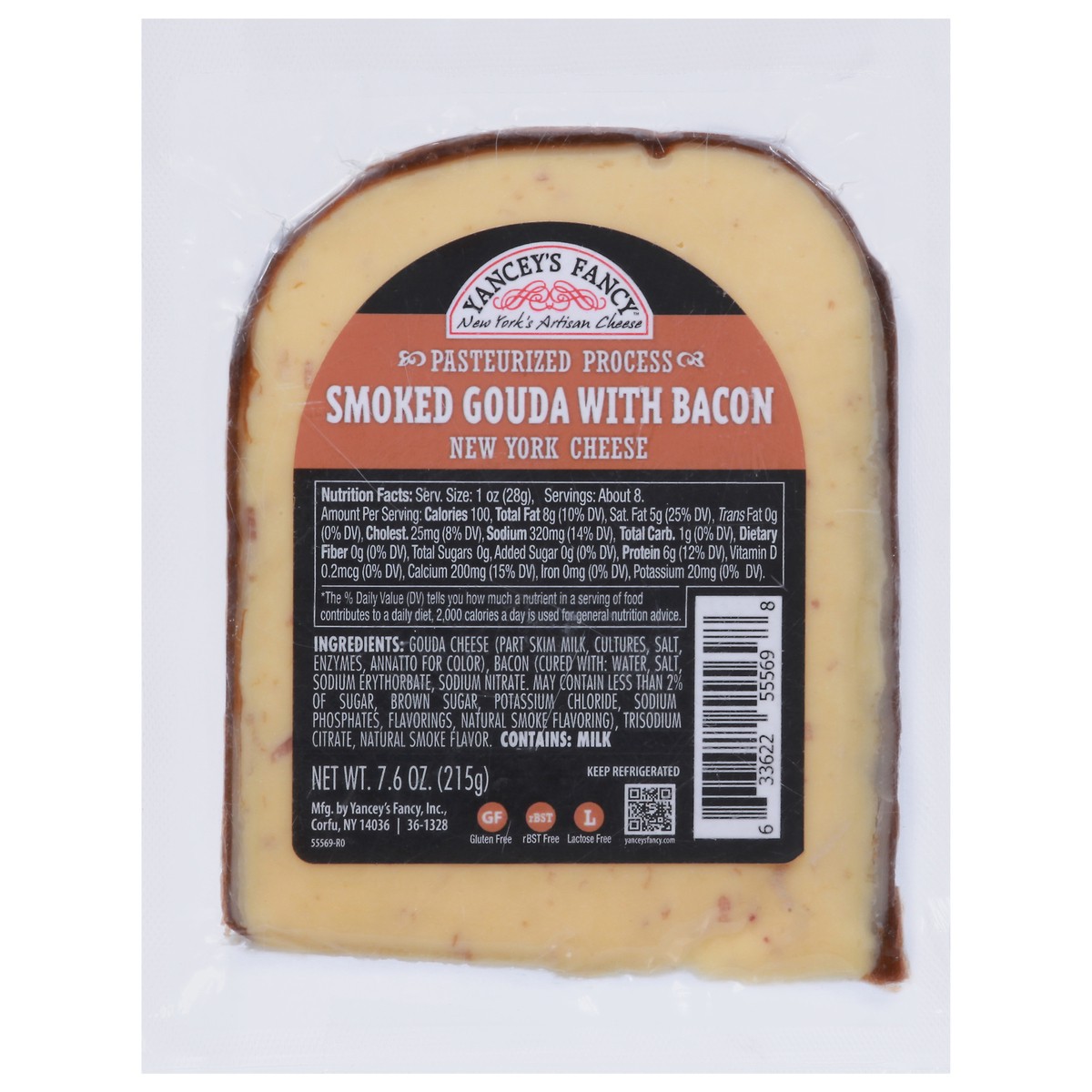 slide 1 of 9, Yancey's Fancy Smoked Gouda with Bacon Cheese 7.6 oz, 7.6 oz