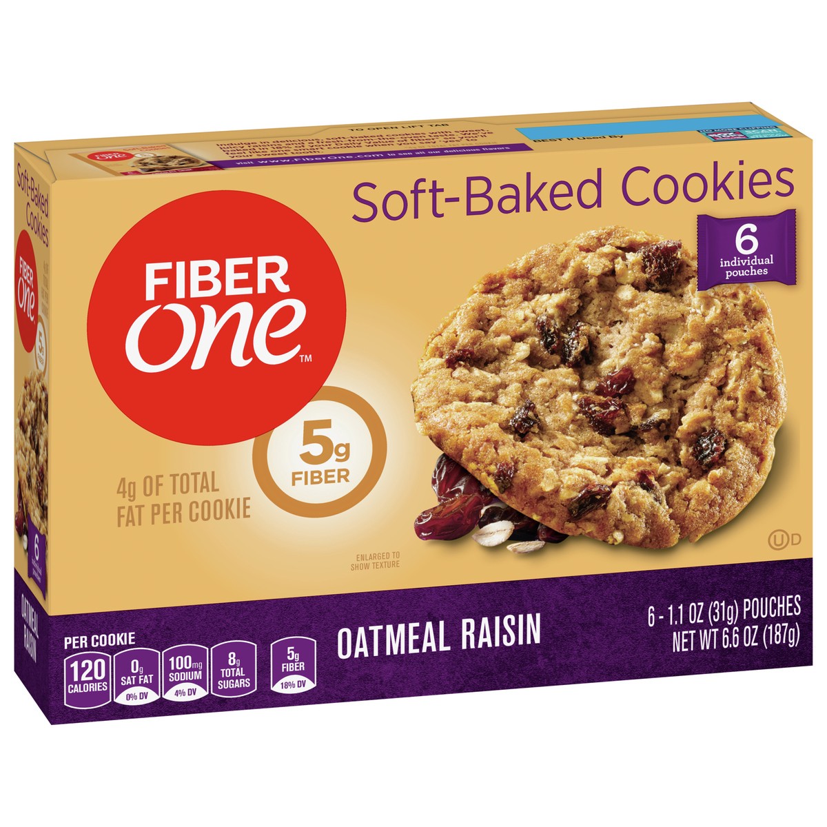 slide 2 of 9, Fiber One Soft-Baked Cookies, Oatmeal Raisin, 6 ct, 6.6 oz , 6 ct; 6.6 oz