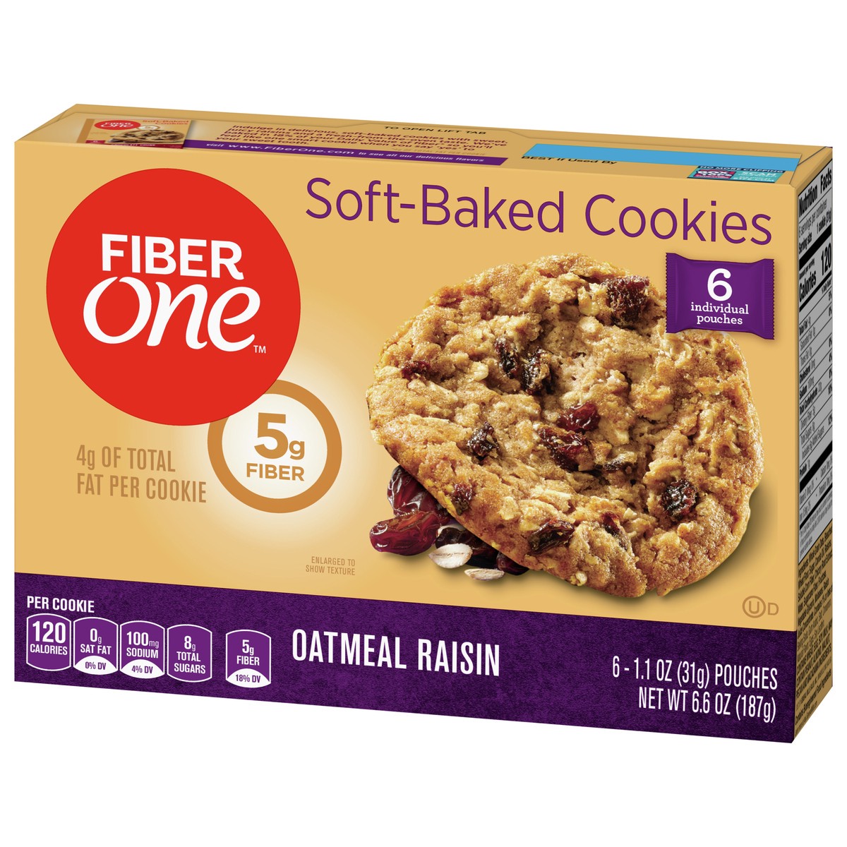 slide 3 of 9, Fiber One Soft-Baked Cookies, Oatmeal Raisin, 6 ct, 6.6 oz , 6 ct; 6.6 oz