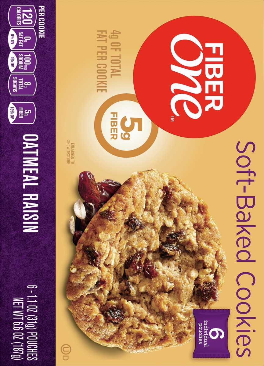 slide 5 of 9, Fiber One Soft-Baked Cookies, Oatmeal Raisin, 6 ct, 6.6 oz , 6 ct; 6.6 oz