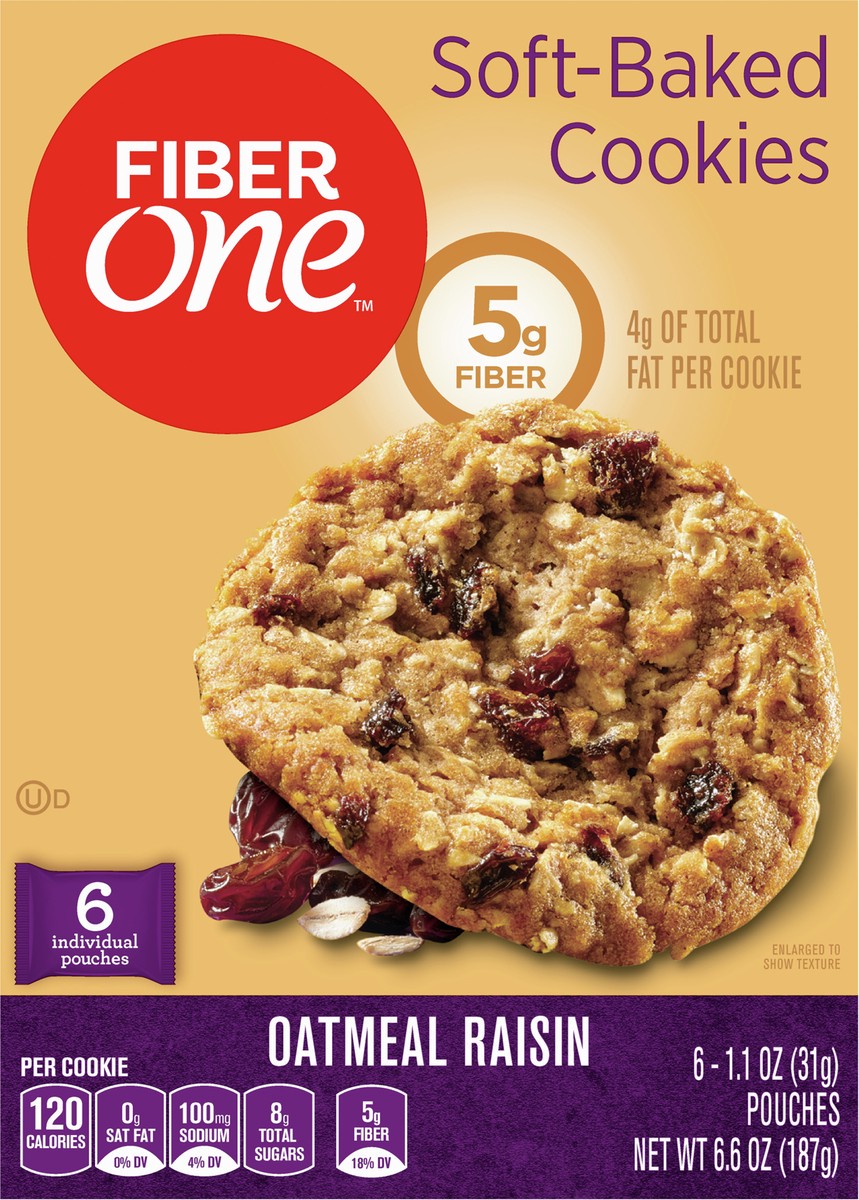 slide 6 of 9, Fiber One Soft-Baked Cookies, Oatmeal Raisin, 6 ct, 6.6 oz , 6 ct; 6.6 oz