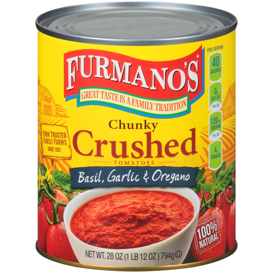 slide 1 of 6, Furmano's Chunky Crushed Tomatoes - Basil Garlic & Oregano, 28 oz