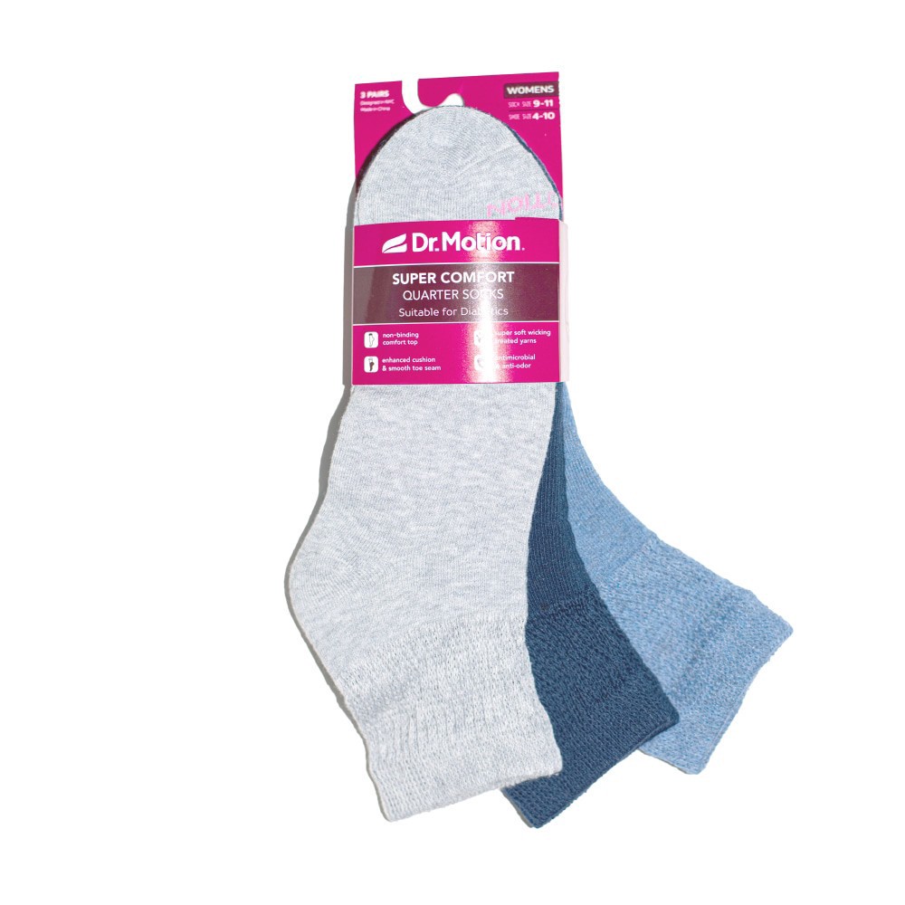slide 3 of 3, Dr. Motion® Super Comfort Diabetic Quarter Socks - Blue, 3 ct