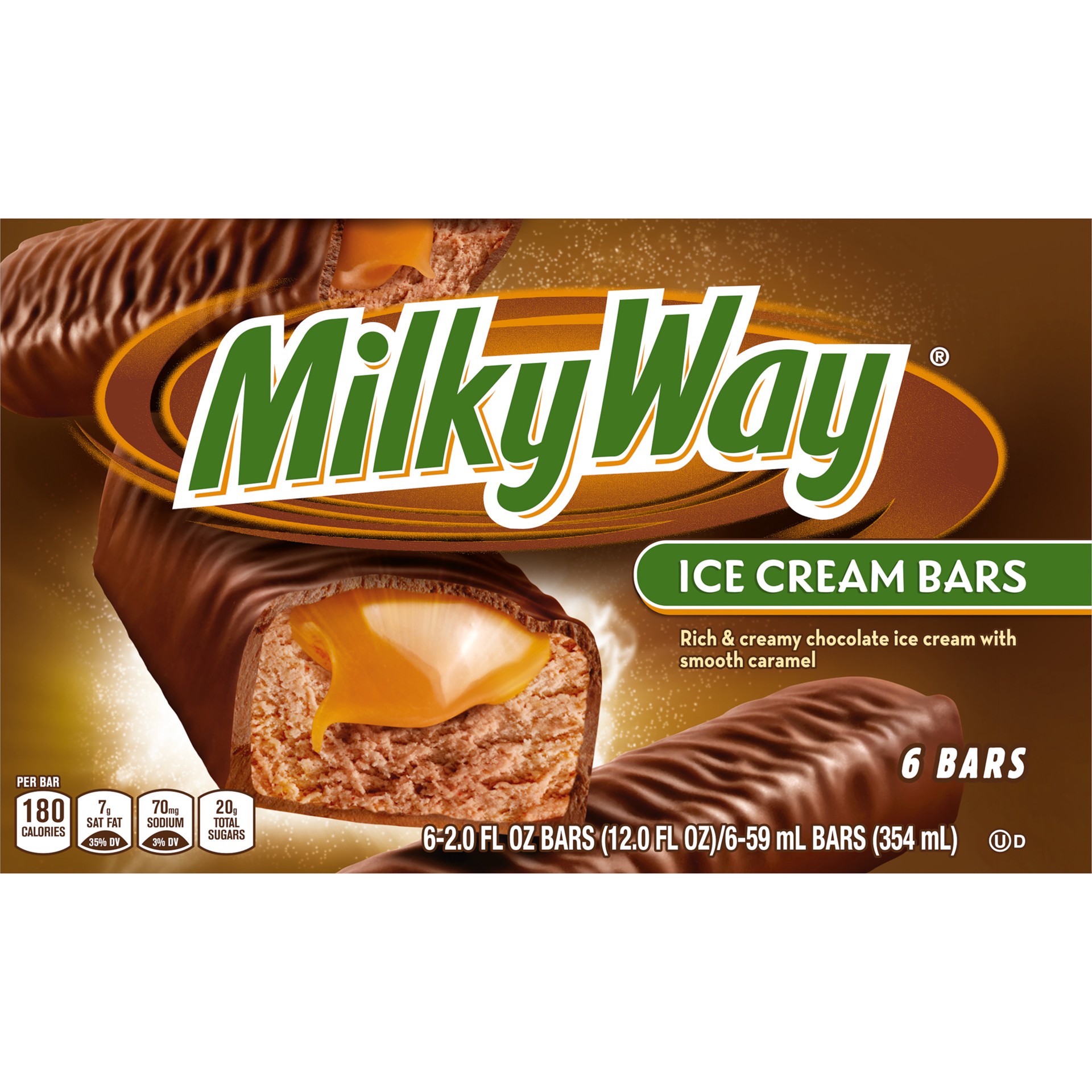 slide 1 of 4, MILKY WAY US MILKY WAY Caramel and Chocolate Ice Cream Bars, 6 Ct Pack, 12 fl oz