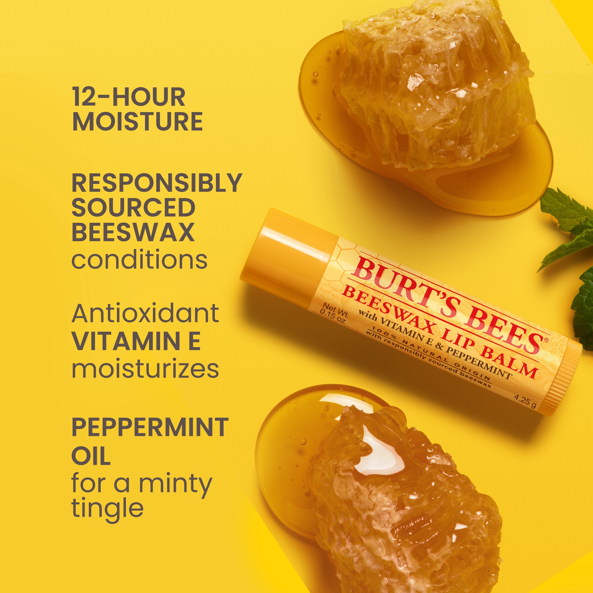 slide 3 of 5, Burt's Bees Natural Origin Moisturizing Beeswax Lip Balm Tube, 0.15 oz