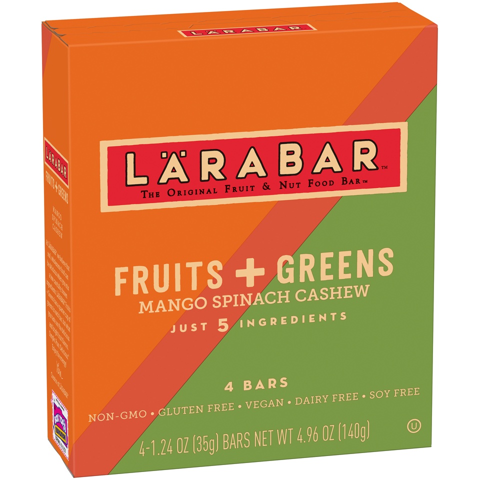 slide 1 of 1, LÄRABAR Fruits And Greens Mango Spinach Cashew, 4 ct; 4.96 oz