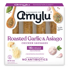 Amylu Foods Roasted Garlic & Asiago Chicken Sausages 12 oz