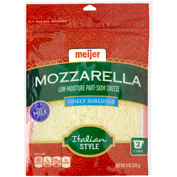 slide 1 of 1, Meijer Finely Shredded Mozzarella Cheese, 8 oz