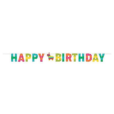 slide 1 of 1, Creative Converting Fiesta Fun Happy Birthday Banner with Twine, 8 ft