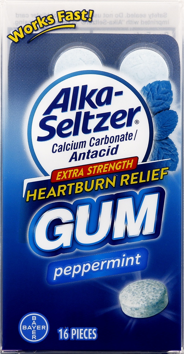 slide 8 of 9, Alka-Seltzer Gum Peppermint, Heartburn Relief, Extra Strength, 16 ct