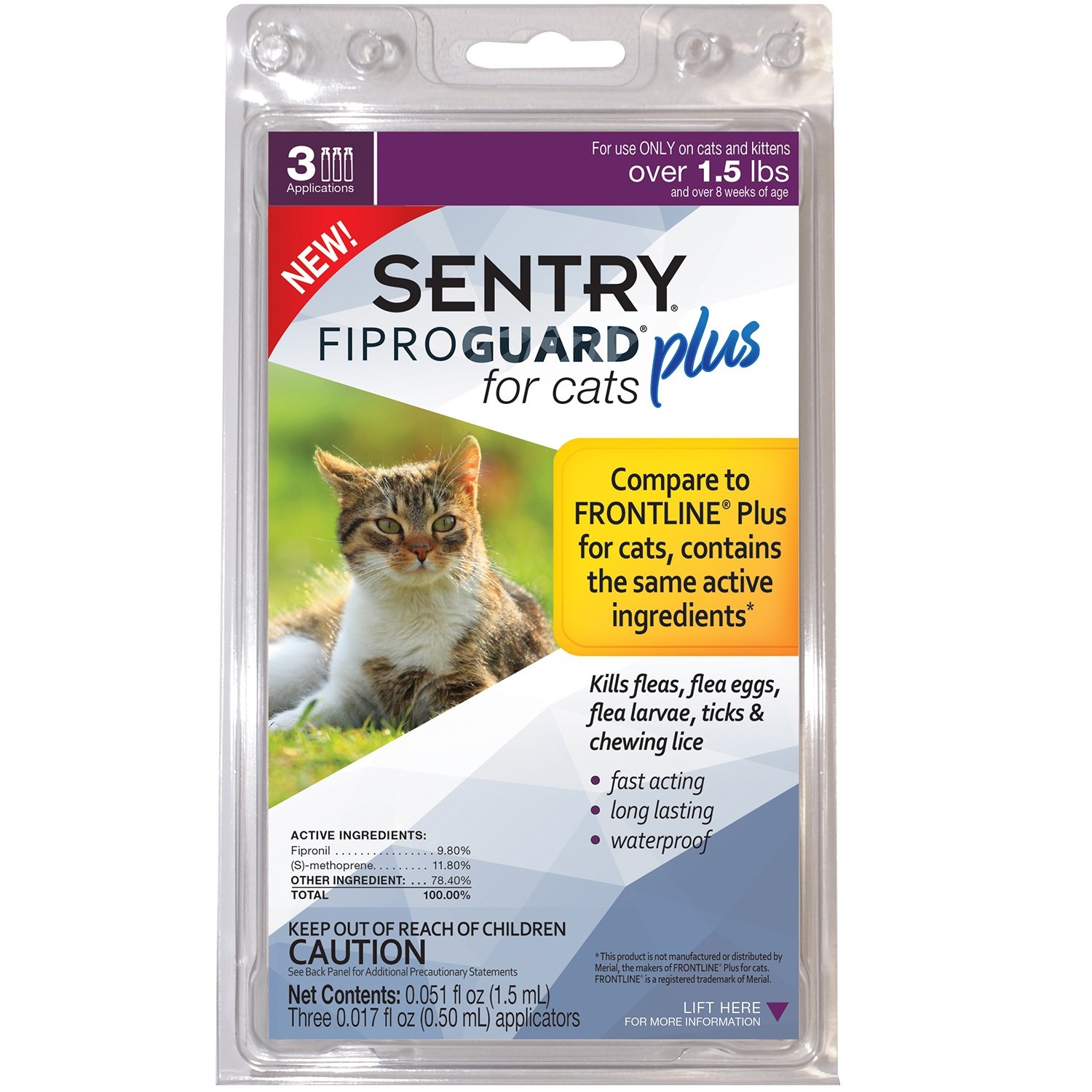 slide 1 of 1, Sentry FIPROGUARD PLUS for Cats & Kittens Over 1.5 lbs. Topical Flea & Tick Treatment, 3 ct