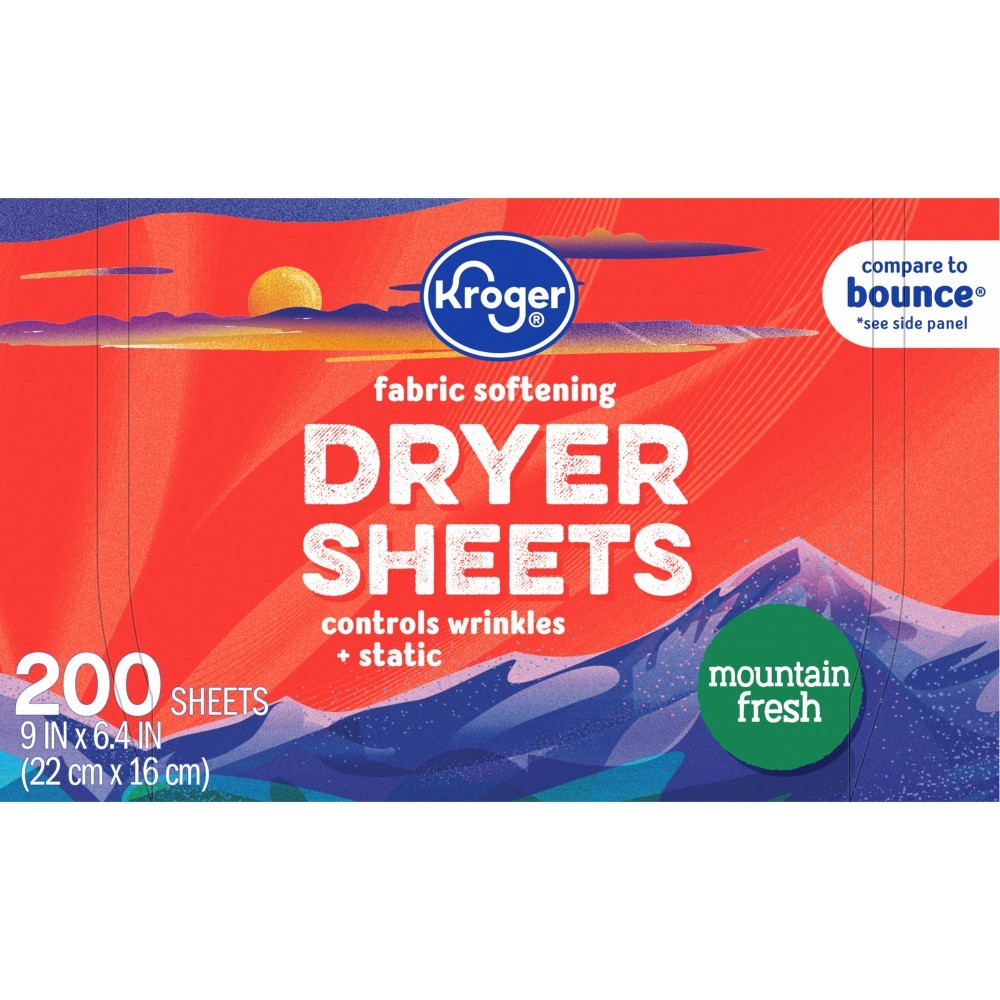 slide 1 of 3, Kroger Fabric Softening Fresh Mountain Scent Dryer Sheets, 200 ct