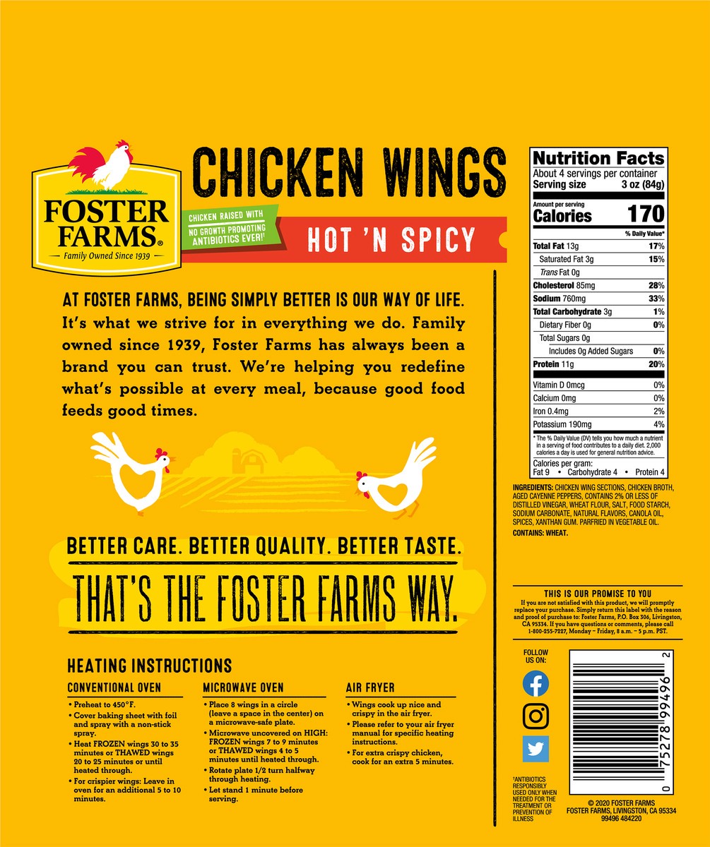 slide 2 of 3, Foster Farms Hot & Spicy Chicken Wings - 22 oz, 22 oz