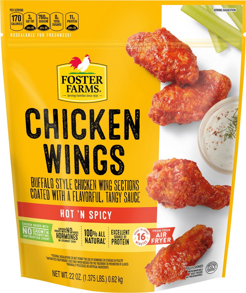 slide 3 of 3, Foster Farms Hot & Spicy Chicken Wings - 22 oz, 22 oz