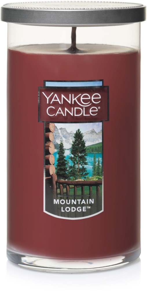 slide 1 of 1, Yankee Candle Mountain Lodge Pillar Candle - Brown, 12 oz