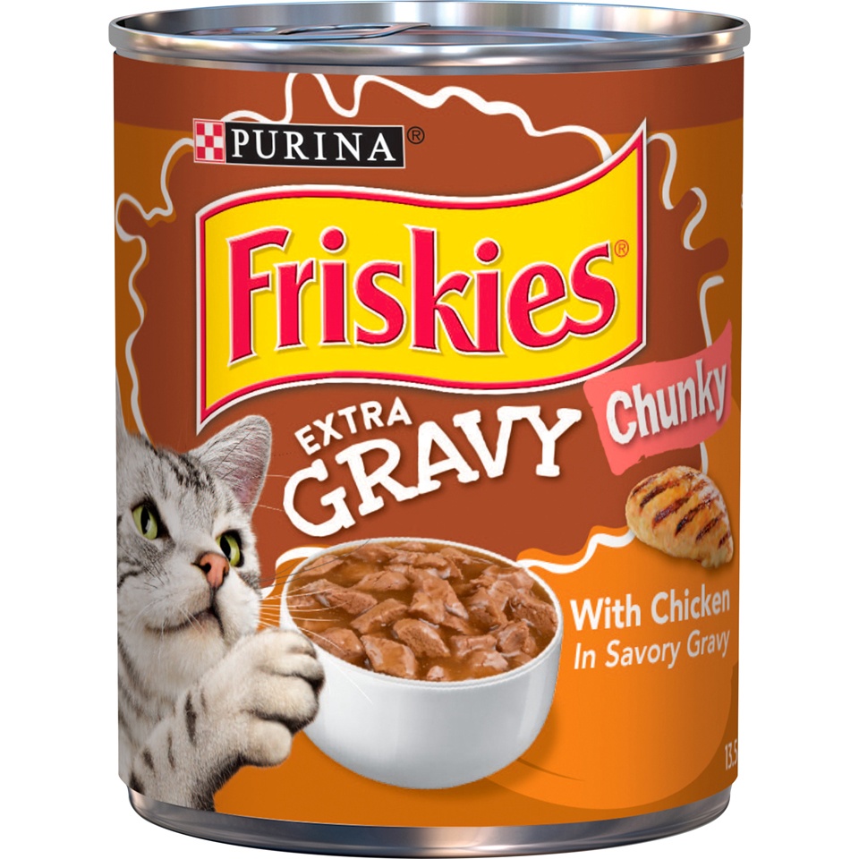 slide 1 of 1, Friskies Extra Gravy Chunky with Chicken in Savory Gravy Wet Cat Food, 13.5 oz