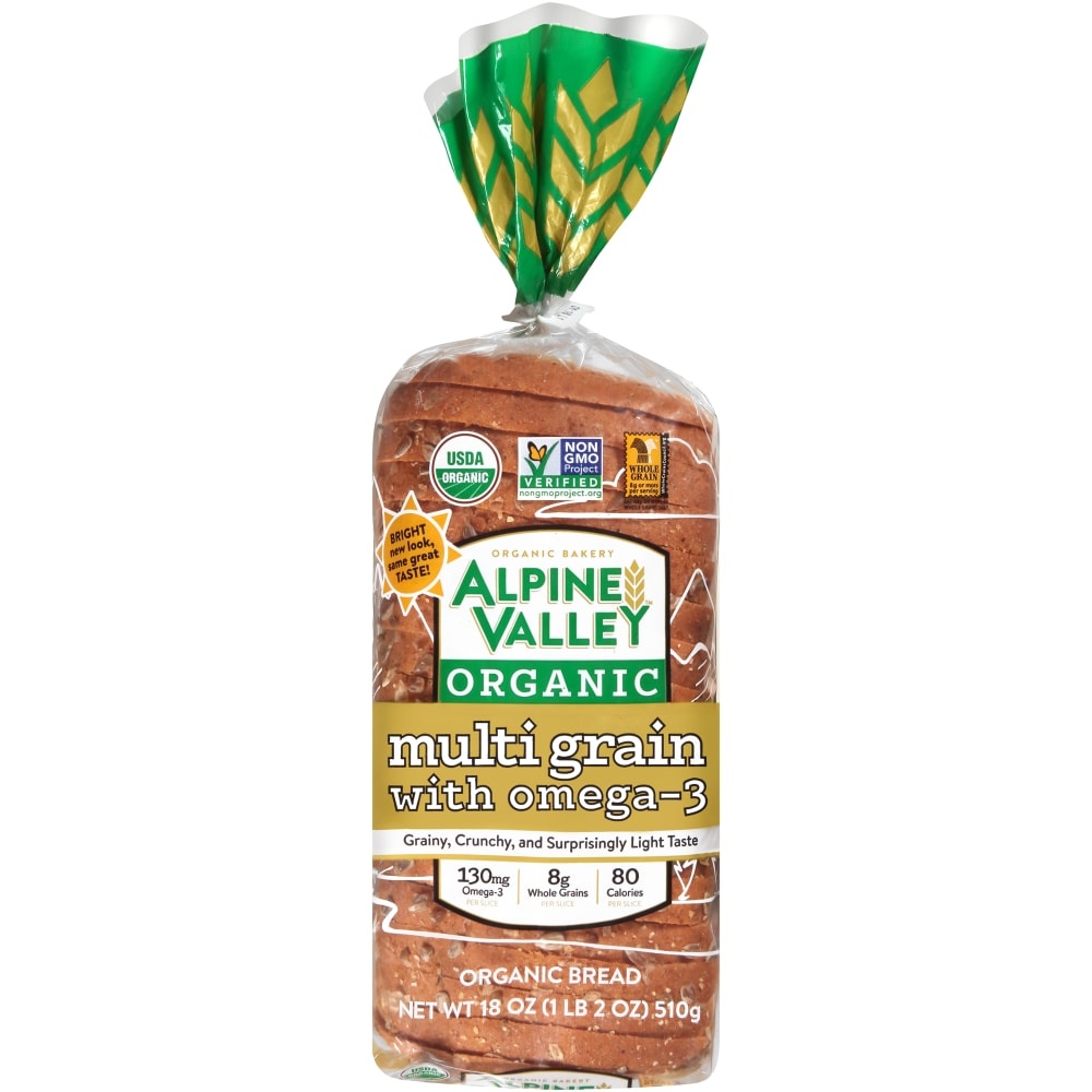 slide 1 of 8, Alpine Valley Organic Multi Grain with Omega-3 Bread, 18 oz