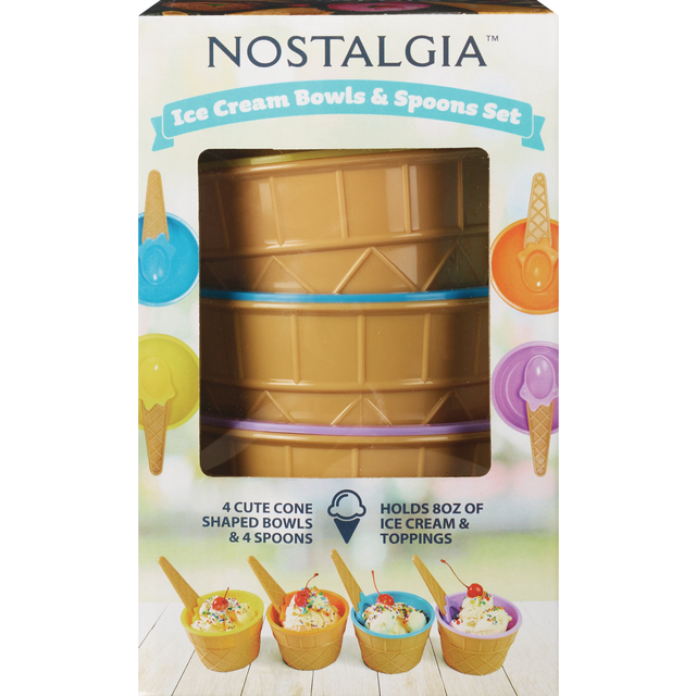 slide 1 of 1, Nostalgia Ice Cream Bowls/Spoons, 1 ct