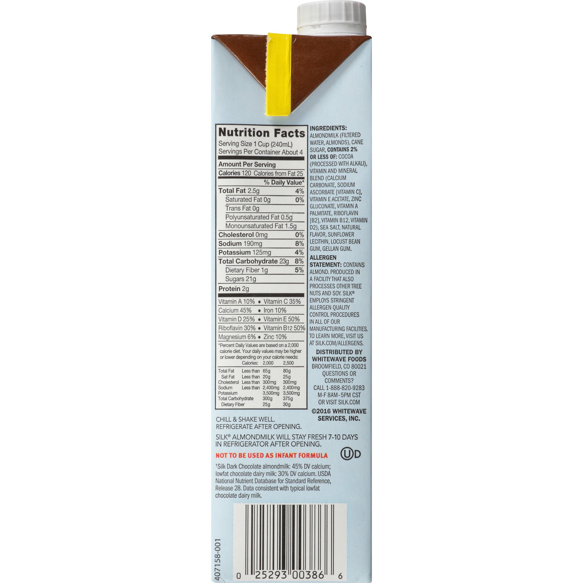 slide 5 of 10, Silk Shelf-Stable Almond Milk, Dark Chocolate, Dairy-Free, Vegan, Non-GMO Project Verified, 1 Quart, 32 fl oz
