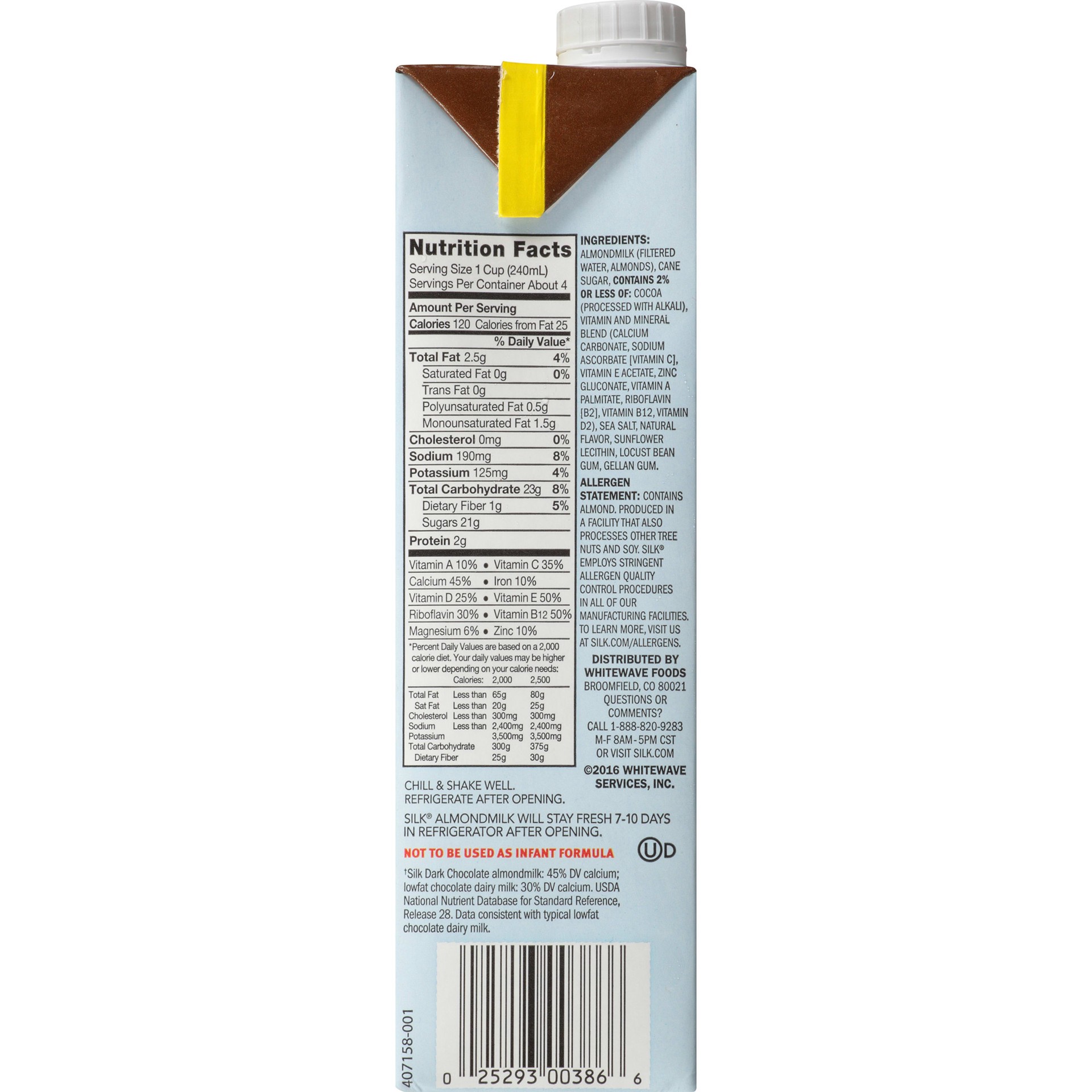 slide 6 of 10, Silk Shelf-Stable Almond Milk, Dark Chocolate, Dairy-Free, Vegan, Non-GMO Project Verified, 1 Quart, 32 fl oz