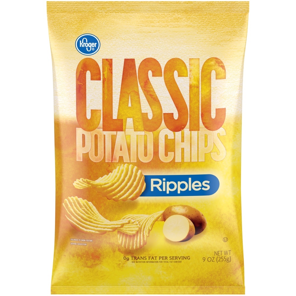 slide 1 of 1, Kroger Classic Potato Chips - Ripples, 9 oz
