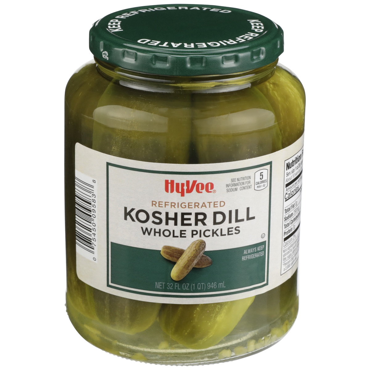 slide 1 of 1, Hy-vee Kosher Dill Whole Pickles, 32 fl oz