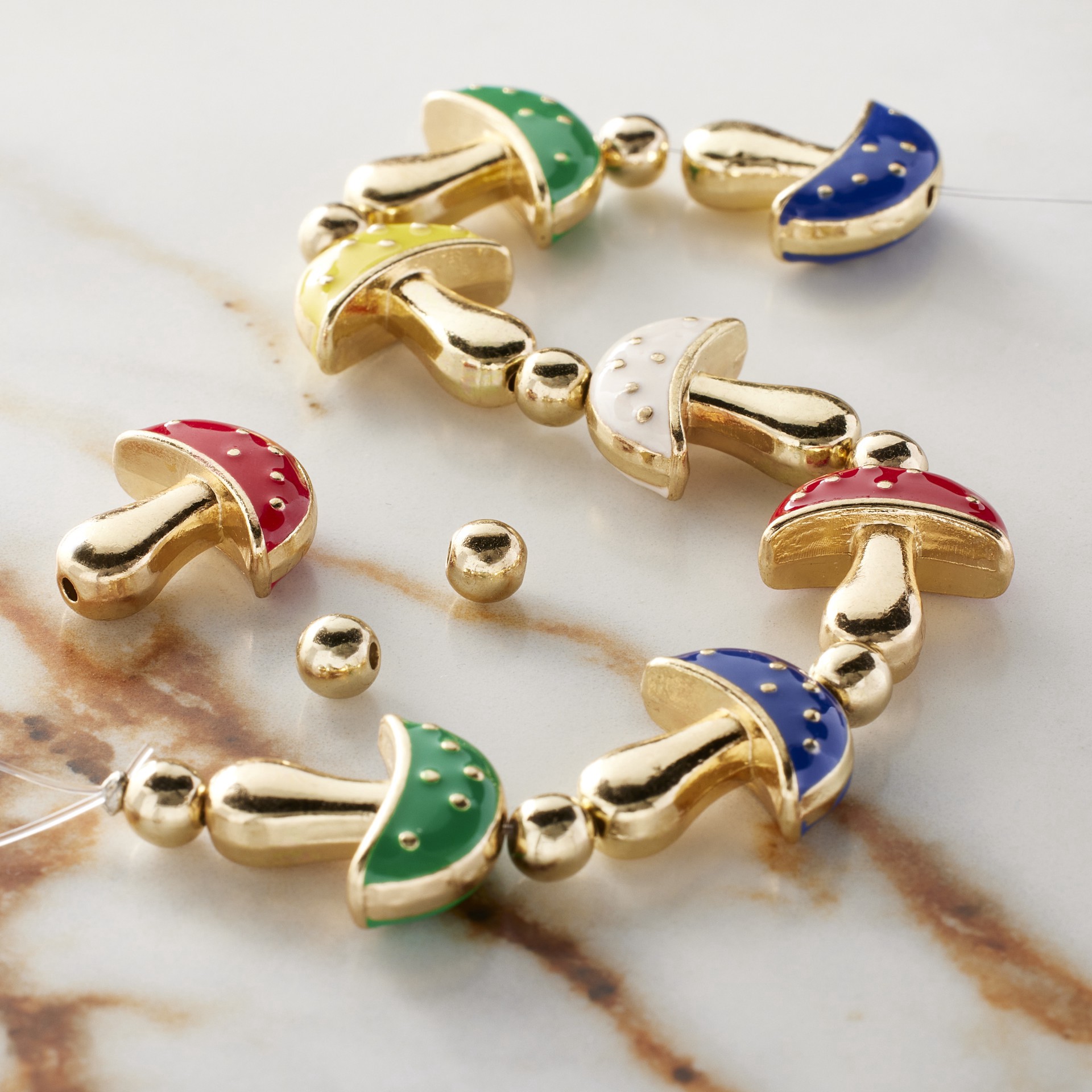 slide 3 of 3, Multicolor Enamel Metal Mushroom Beads, 16mm By Bead Landing, 16mm