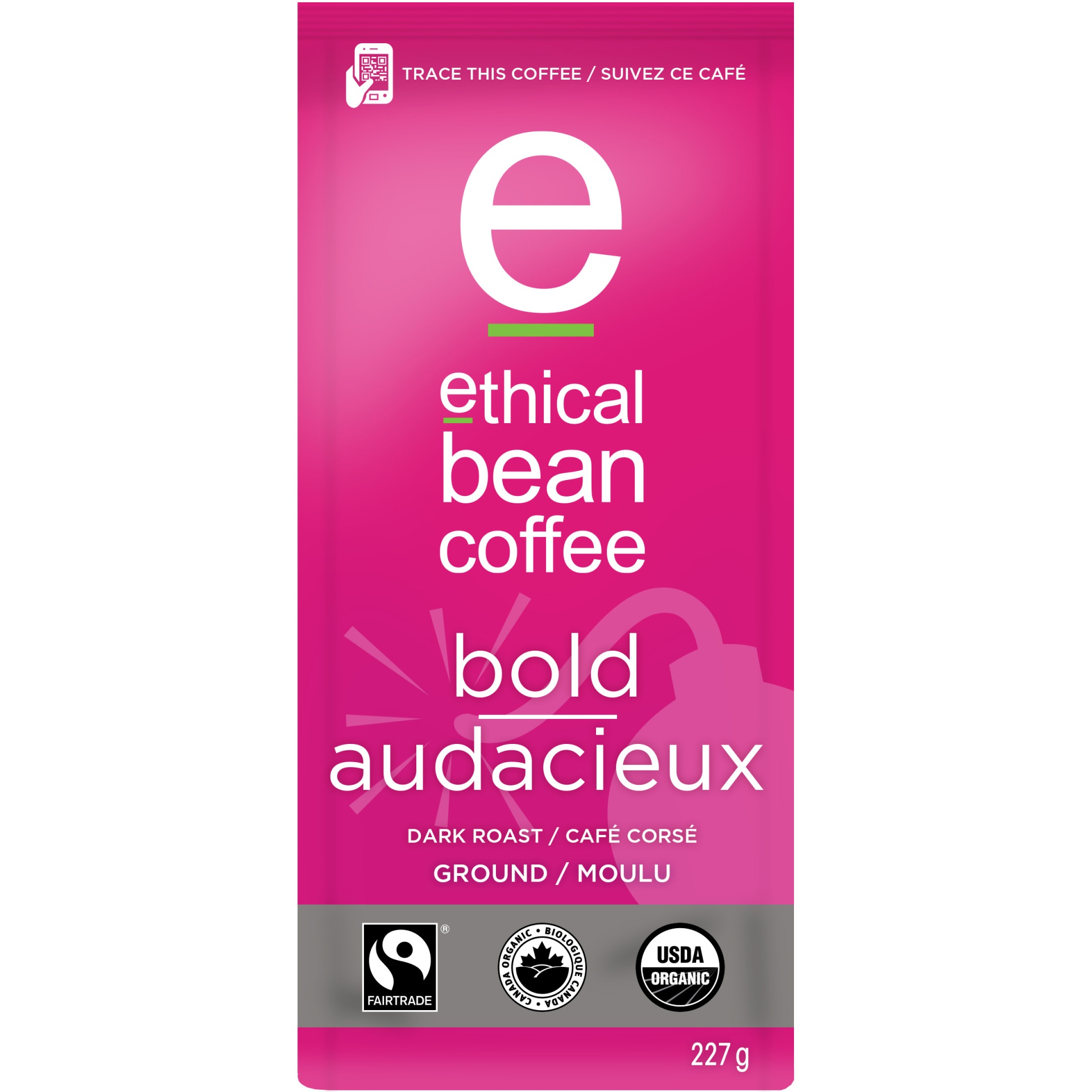 slide 1 of 9, Ethical Bean Fairtrade Organic Coffee, Bold Dark Roast, Ground Coffee - 8 oz, 8 oz