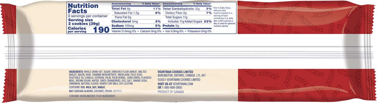 slide 12 of 13, Voortman Bakery Oatmeal Cranberry Flaxseed Cookies 12.3oz, 12.34 oz