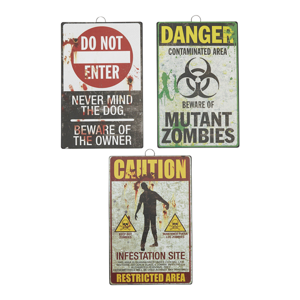 slide 1 of 1, Meijer Corporate Seasonal Halloween Metal Warning Sign, 11 In, 3 Assorted, 11 inx7.25