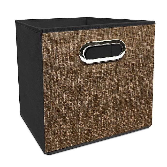 slide 1 of 1, Simply Essential Tweed Print Collapsible Bin - Brown, 11 in