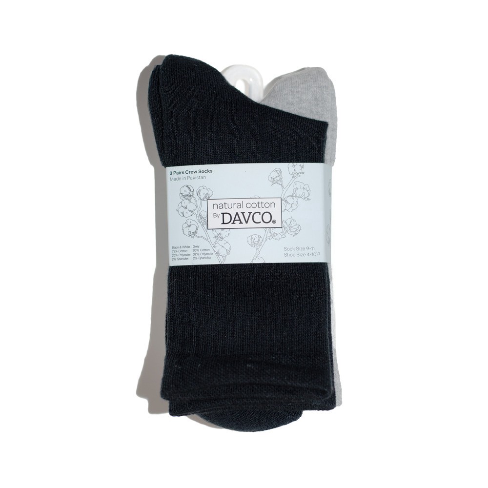 slide 1 of 3, Davco® Natural Cotton Crew Socks - Black, 3 ct