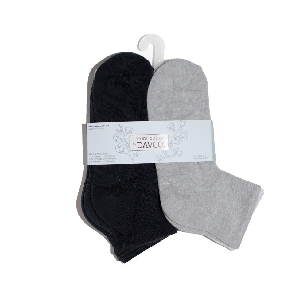 slide 1 of 3, Davco Cotton Quarter Socks - Black, 6 ct