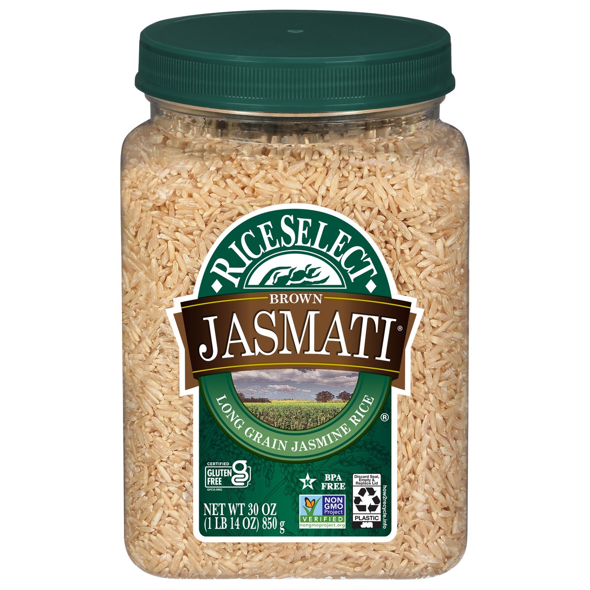 slide 1 of 10, RiceSelect Jasmine Rice, American-Style, Brown Jasmati, 30 oz