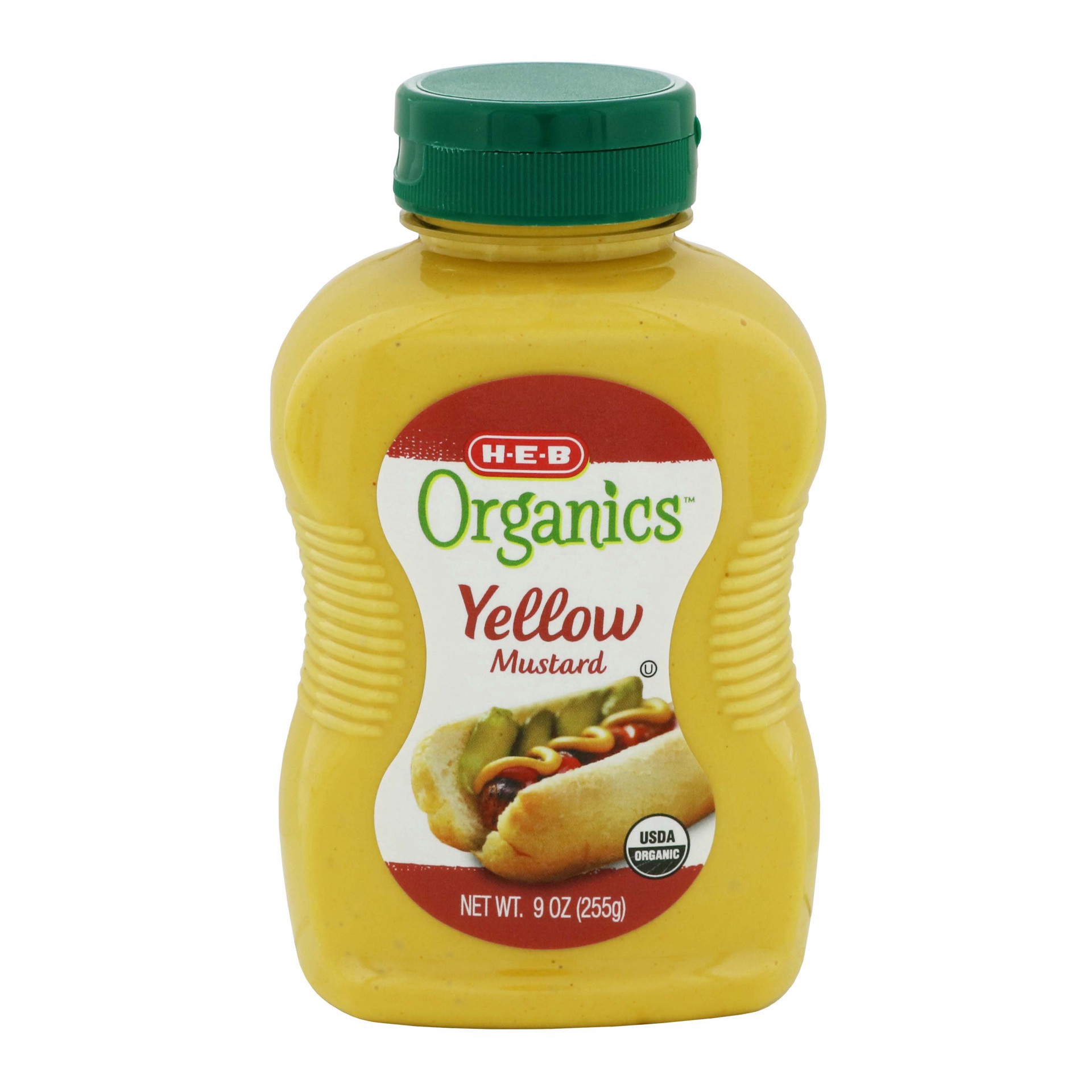 slide 1 of 1, H-E-B Organics Yellow Mustard, 9 oz