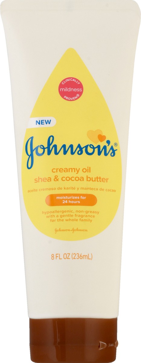 slide 9 of 9, Johnson's Skin Nourish Creamy Oil for Baby with Shea & Cocoa Butter Scents, Moisturizing Baby Creamy Oil Designed to Help Restore Essential Moisture & Help Prevent Dryness, Hypoallergenic, Non-Greasy, 8 fl. oz, 8 oz