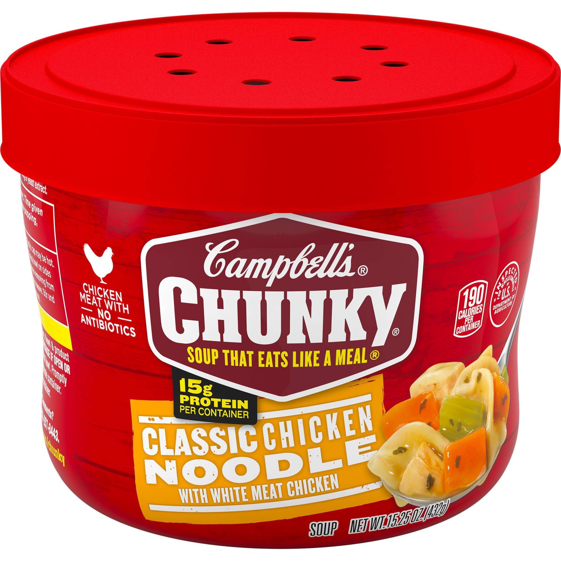 slide 1 of 5, Campbell's Chunky Classic Chicken Noodle Soup Microwavable Bowl, 15.25 oz