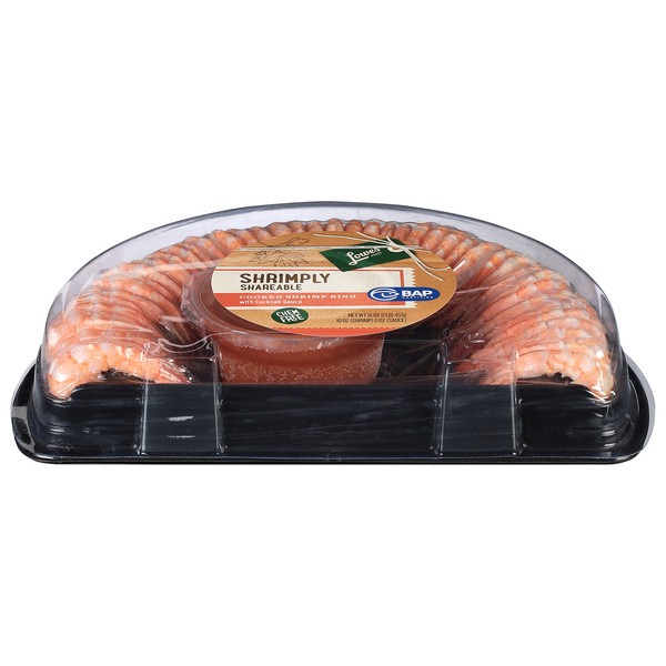 slide 1 of 1, Lowes Foods Shrimply Shareable Cooked Shrimp Ring with Cocktail Sauce, 16 oz