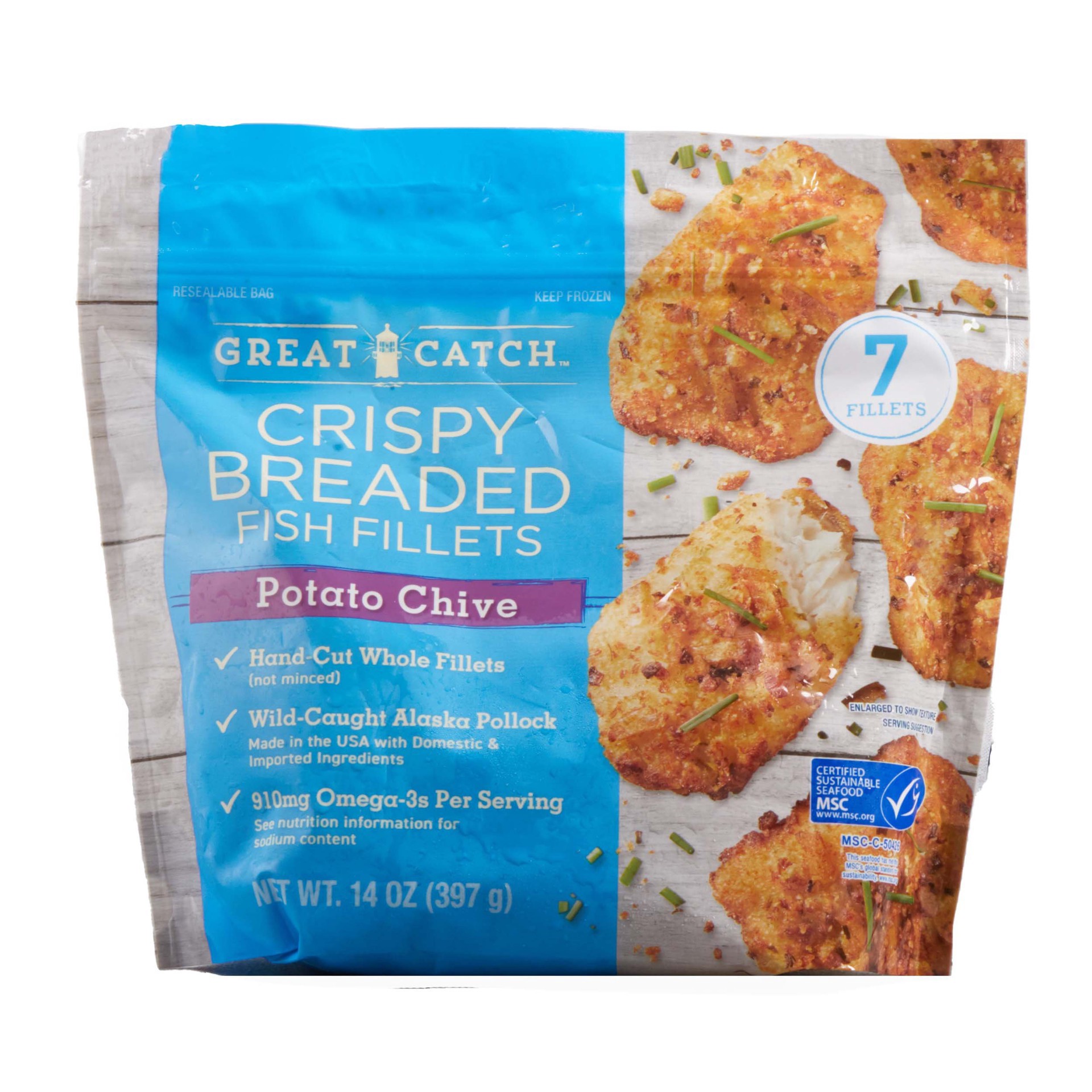 slide 1 of 1, Great Catch Potato Chive Crispy Breaded Pollock Fillets, 14 oz