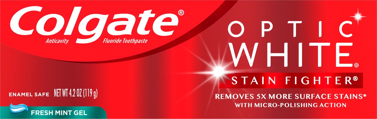 slide 5 of 7, Colgate Optic White Stain Fighter Stain Removal Toothpaste, Fresh Mint Gel, 4.2 Oz, 4.2 oz