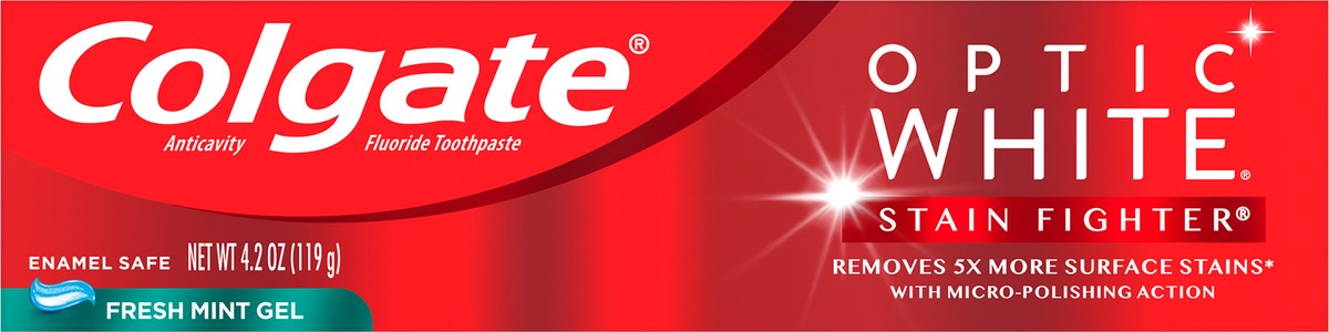 slide 7 of 7, Colgate Optic White Stain Fighter Stain Removal Toothpaste, Fresh Mint Gel, 4.2 Oz, 4.2 oz