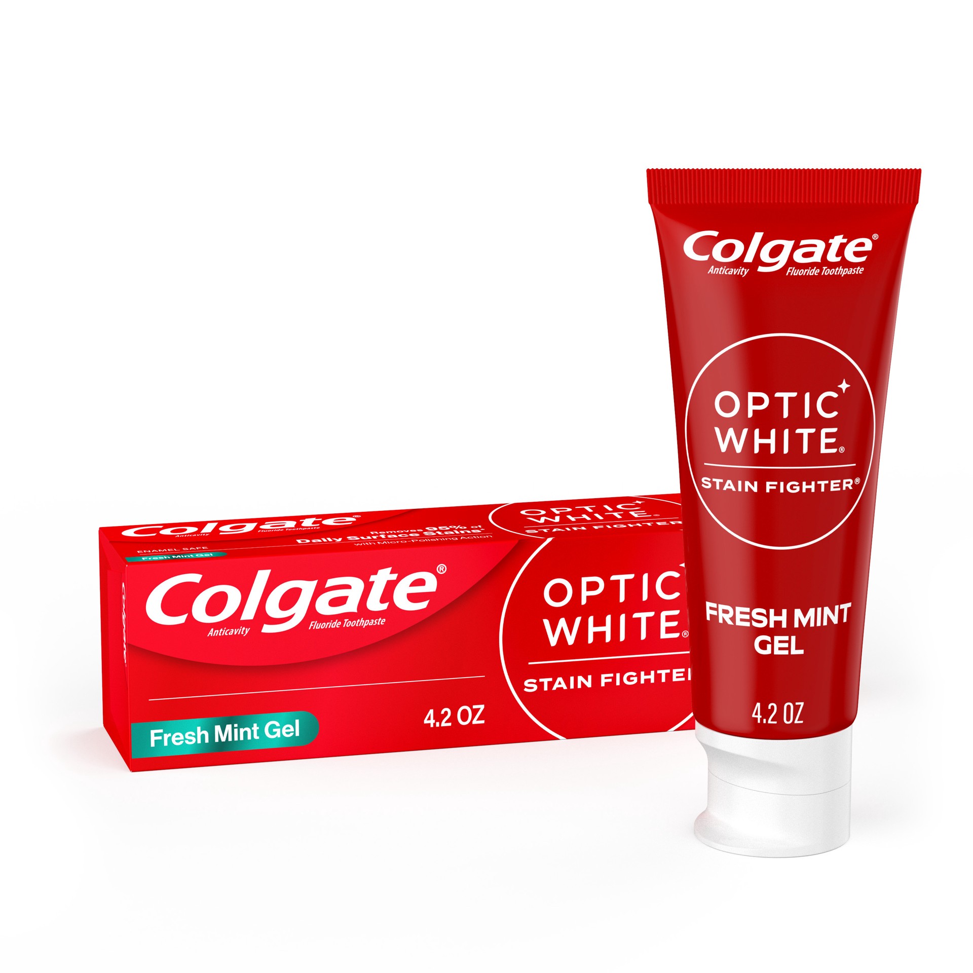 slide 1 of 7, Colgate Optic White Stain Fighter Stain Removal Toothpaste, Fresh Mint Gel, 4.2 Oz, 4.2 oz