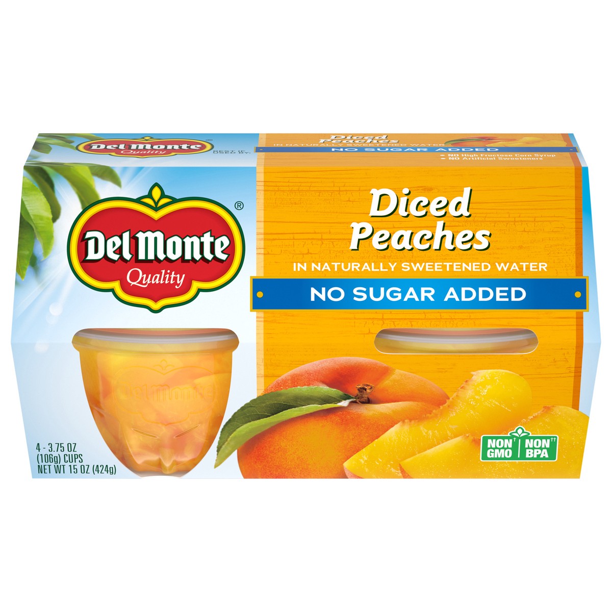 slide 1 of 13, Del Monte No Sugar Added Diced Peaches Fruit Cup Snacks, 3.75 oz (Pack of 4), 4 ct