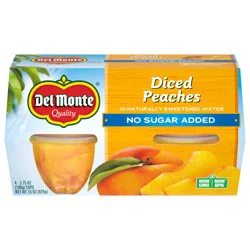 Del Monte No Sugar Added Diced Peaches Fruit Cup Snacks, 3.75 oz (Pack of 4)