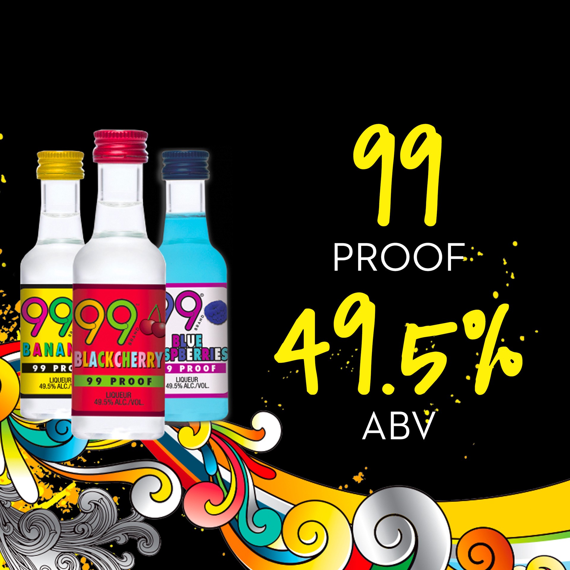 slide 5 of 5, 99 Brand Liqueur Party Pack, 50 mL Bottles, 4 Count, 99 Proof, 50 ml