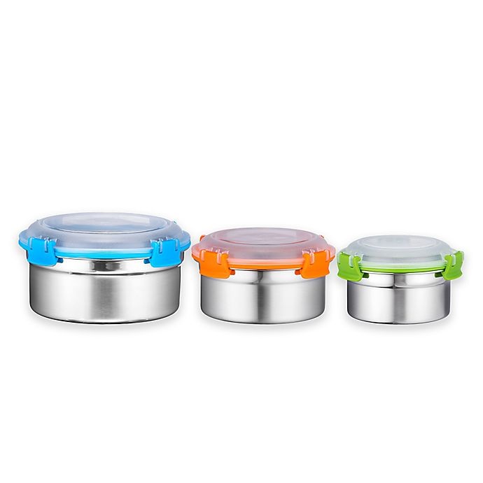 slide 1 of 1, Bruntmor Stainless Steel Round Food Container Set with Snapping Lids, 3 ct