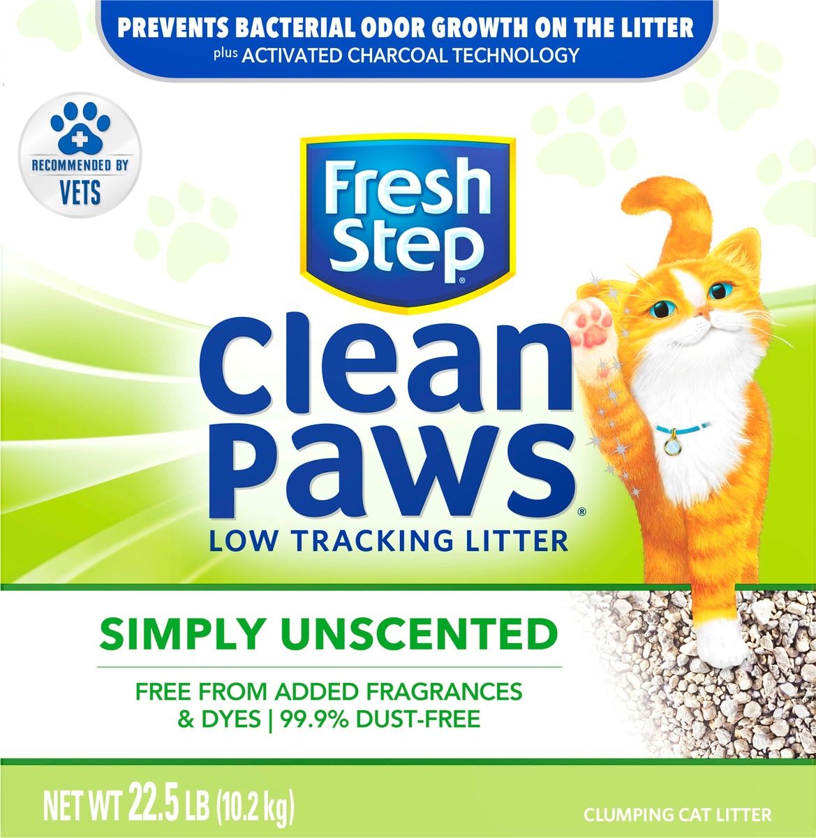 slide 6 of 9, Fresh Step Clean Paws Unscented Clumping Cat Litter, 22.5 lb