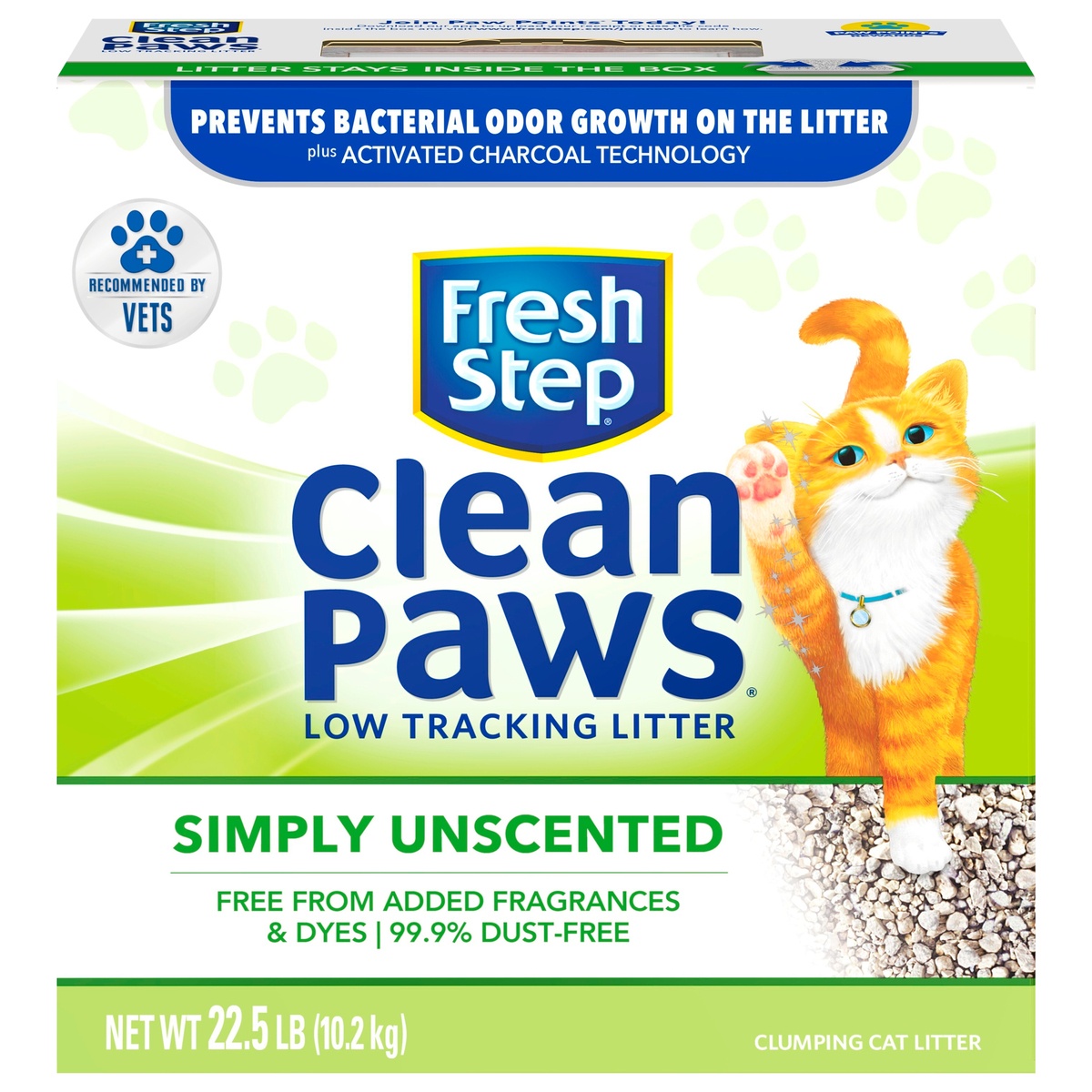 slide 1 of 9, Fresh Step Clean Paws Unscented Clumping Cat Litter, 22.5 lb