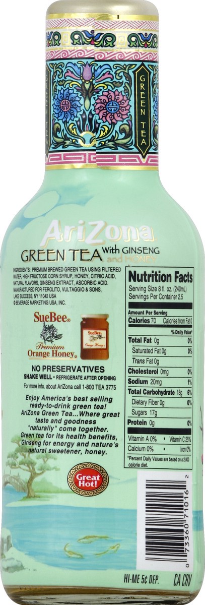 slide 5 of 5, AriZona Green Tea with Ginseng and Honey, 20 fl oz